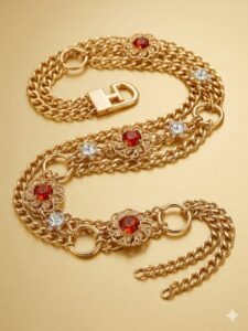 Gold Metallic Chain Woven Statement Belt Size L/XL